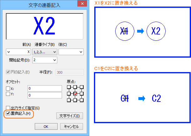 既に配置されている文字を置き換える