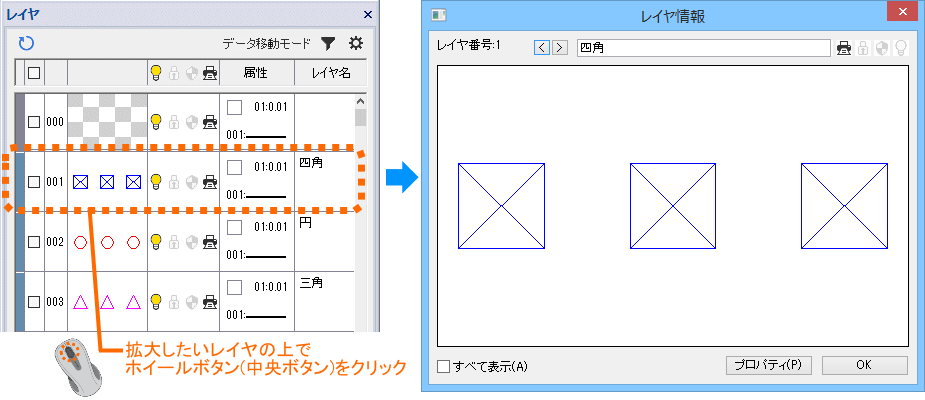 レイヤ情報の表示