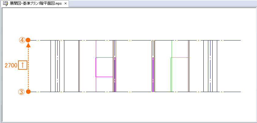 展開図を作成するためのベースラインが作図されます