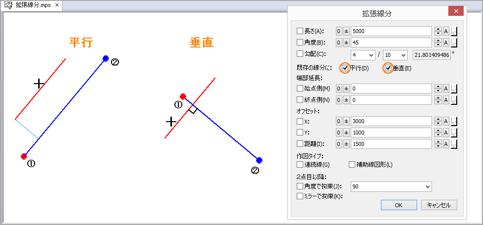 すでにある線分に平行または垂直な線分を描きたい