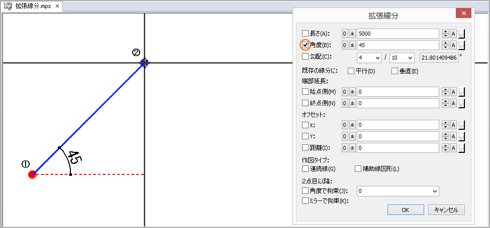 指定した角度の線分を描きたい