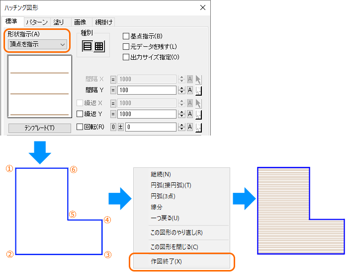 頂点を表示してハッチング