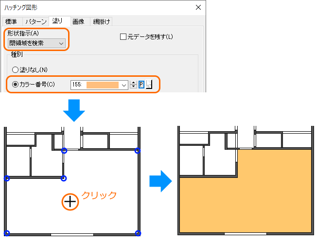 閉領域をハッチング 