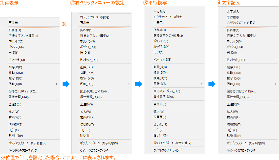 右クリックメニューの例